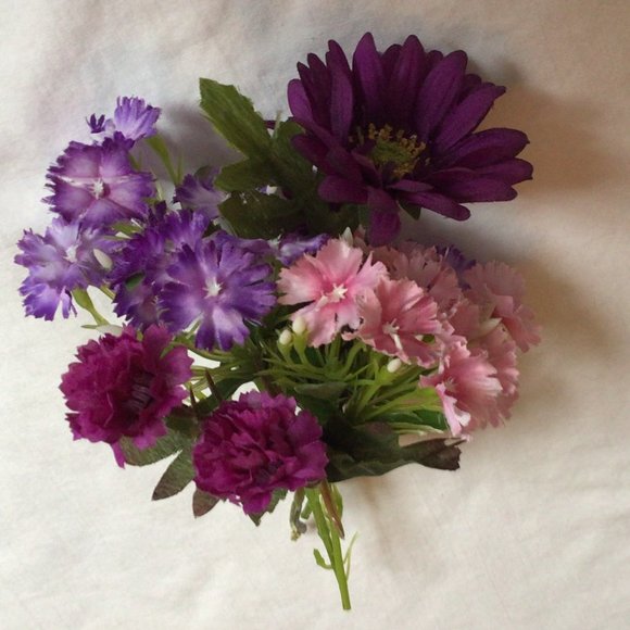 Other - Small bouquet of artificial purple & pink flowers with green foliage